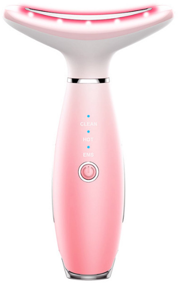 7-kleuren gezichtsmassage-apparaat, gezichtsmassage-apparaat voor huidverzorging thuis, gezichtsmodelleringstoestel met warmtefunctie, vibratie (roze)
