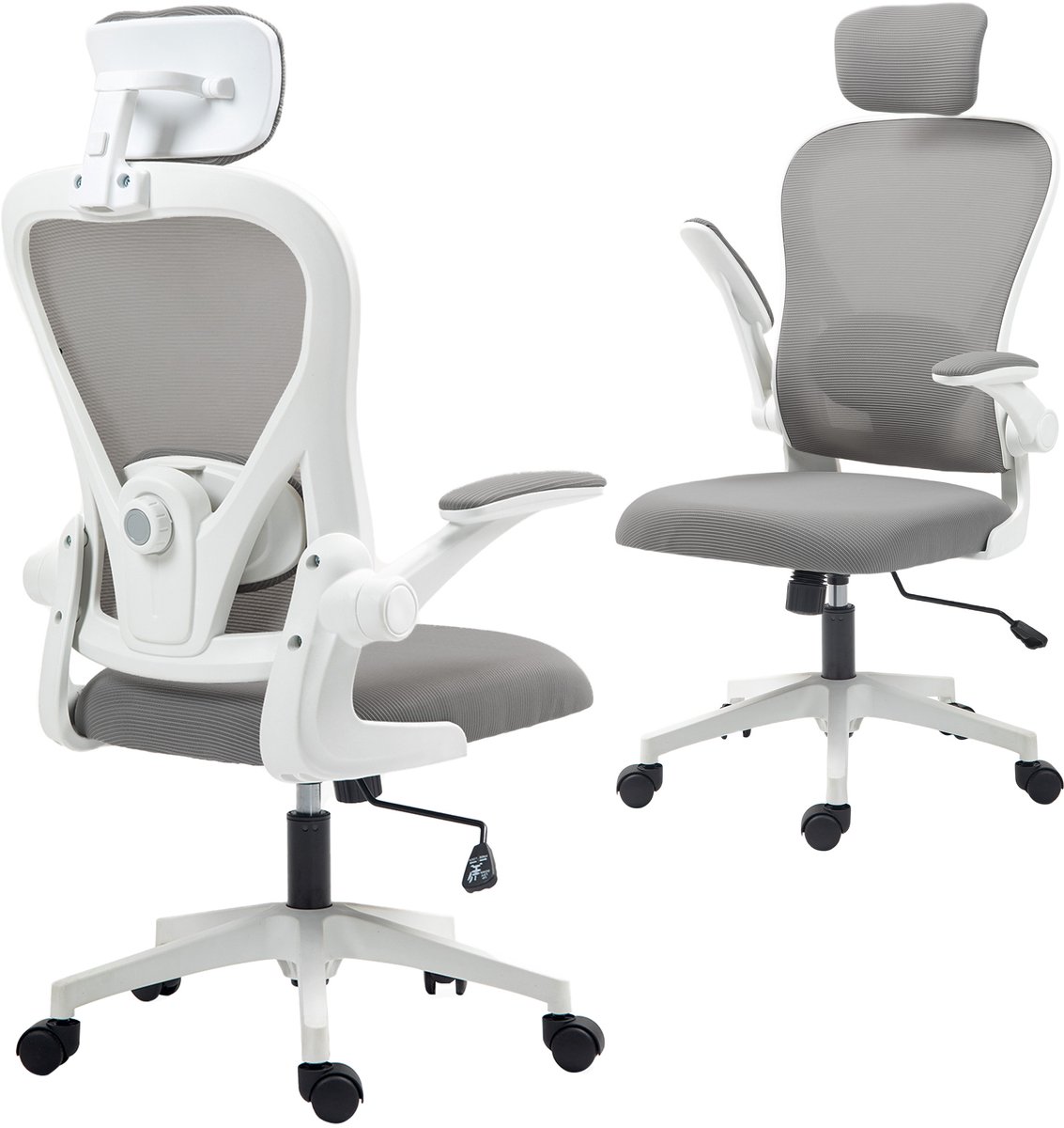 HOMCOM Office Chair-Polyester, Kunststoff-64L x 63B x 115-125Hcm-Grau