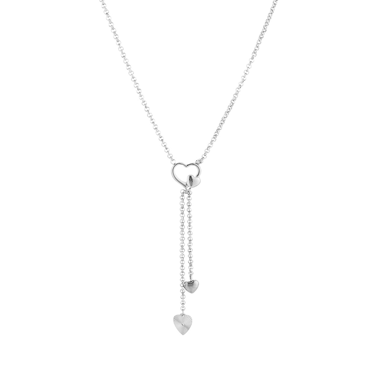 Modieuze Roestvrij Stalen Ketting - Zilverkleurige Y-Ketting met Tijdloze Hartjes - Stainless Steel Sieraad - Zilver