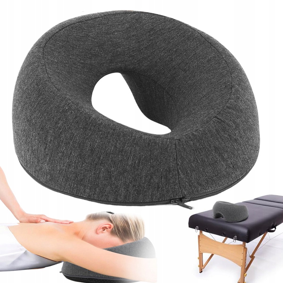 Gezichtskussen - Massage gezichtskussen - Slaapkussen met langzame terugvering - Kussenkern van traagschuim - Ergonomisch ontwerp - Comfortabele hoofdsteun - Materiaal: traagschuim - Donkergrijs