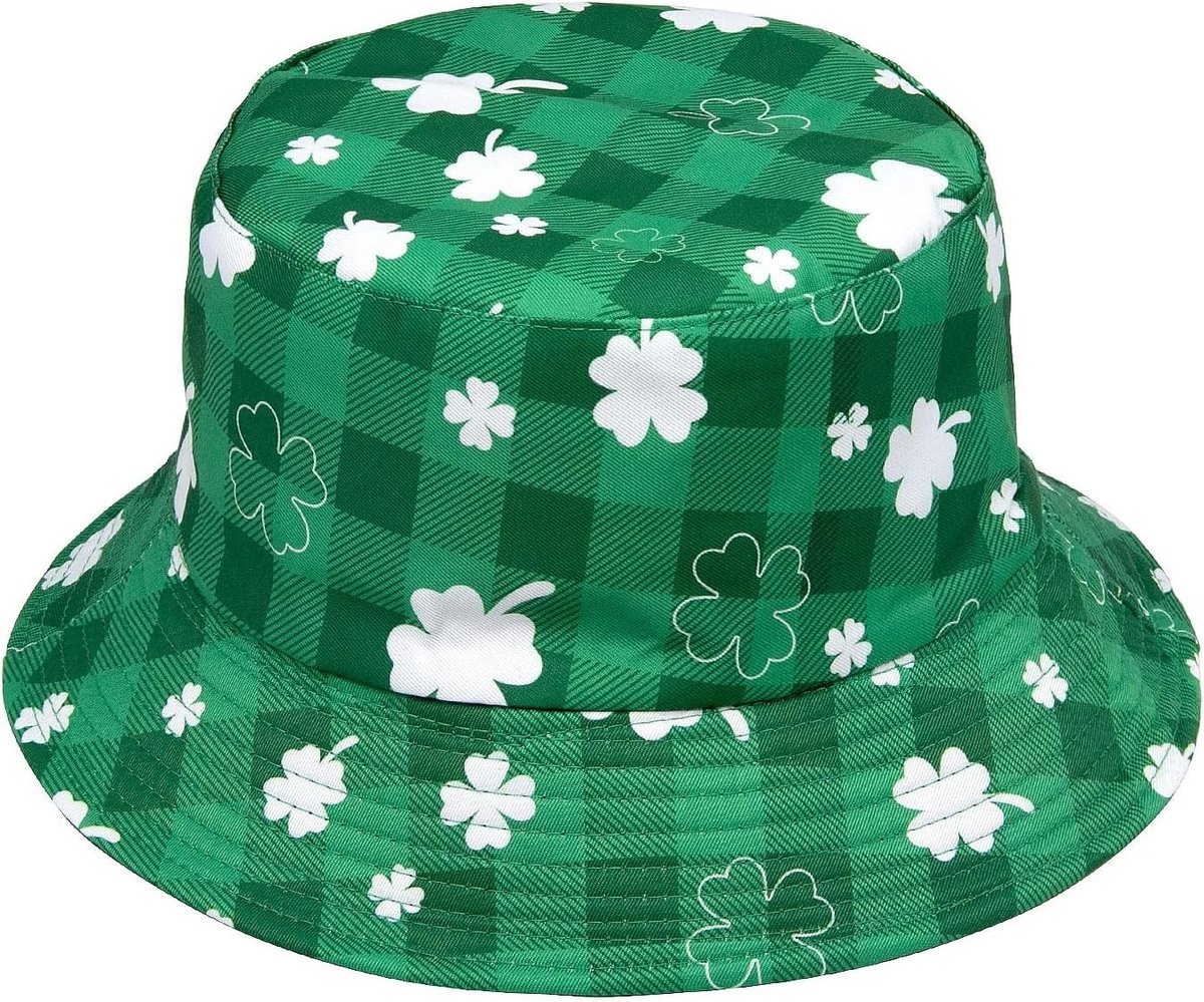 St. Patrick's Day Groene Blad - Buckethat voor Dames en Heren, Dubbelzijdige Visserhoed voor Feest, Reis en Strandactiviteiten