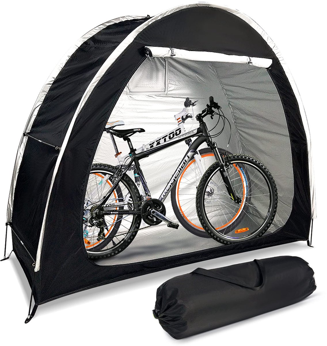 Fietstent - Fietsenstalling - Waterdichte fietstent - Campingopbergtent - Tuinopbergtent - Dubbele ritssluiting met regenstrip - Outdoor fietsen - Duurzaam Oxford-doek - 200*80*165 cm - 210D - Zwart met zilverkleurige coating
