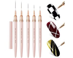 SnelShoppen - Nail Art Brush Set van 5 - Professionele Nailart Penseelset voor Fijne Details, Lange Lijnen, Nylon, Maten 6mm, 9mm, 12mm, 15mm, 18mm, R