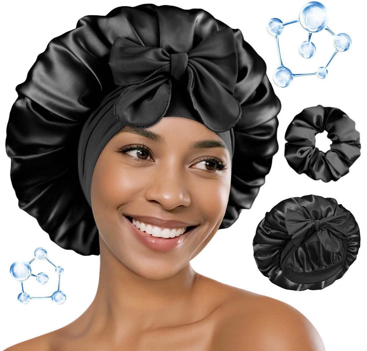 Thijox - Bonnet Satijn voor Slapende Vrouwen - Omkeerbare Zijden Bonnet met Hyaluronzuur - Dubbellaagse Kap - Verstelbaar - 4Pcs Dubbelzijdige Vlechtm