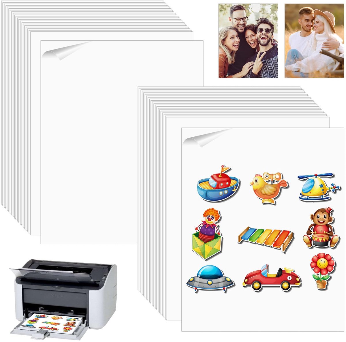 SnelShoppen - 50 Vellen Waterdicht Bedrukbaar Vinylstickerpapier A4, Zelfklevende Wit Stickerpapier voor Inkjetprinters, 21 x 30 cm, Perfect voor Crea