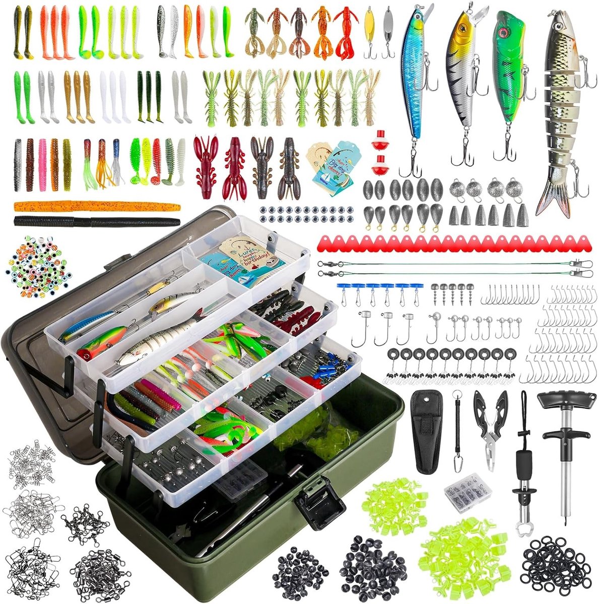 Complete Visgerei Set met 605 Stuks, Inclusief Aas en Gereedschap, Ideaal voor Beginners en Ervaren Vissers, Perfecte Visuitrusting voor Kinderen en Volwassenen