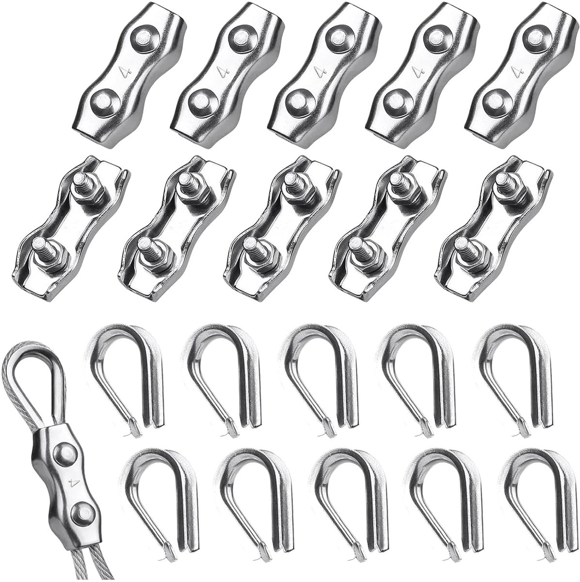 20 Stuks Draadkabelklem en Duplex Klem Set 4mm - Roestvrijstalen Kabelbevestiging