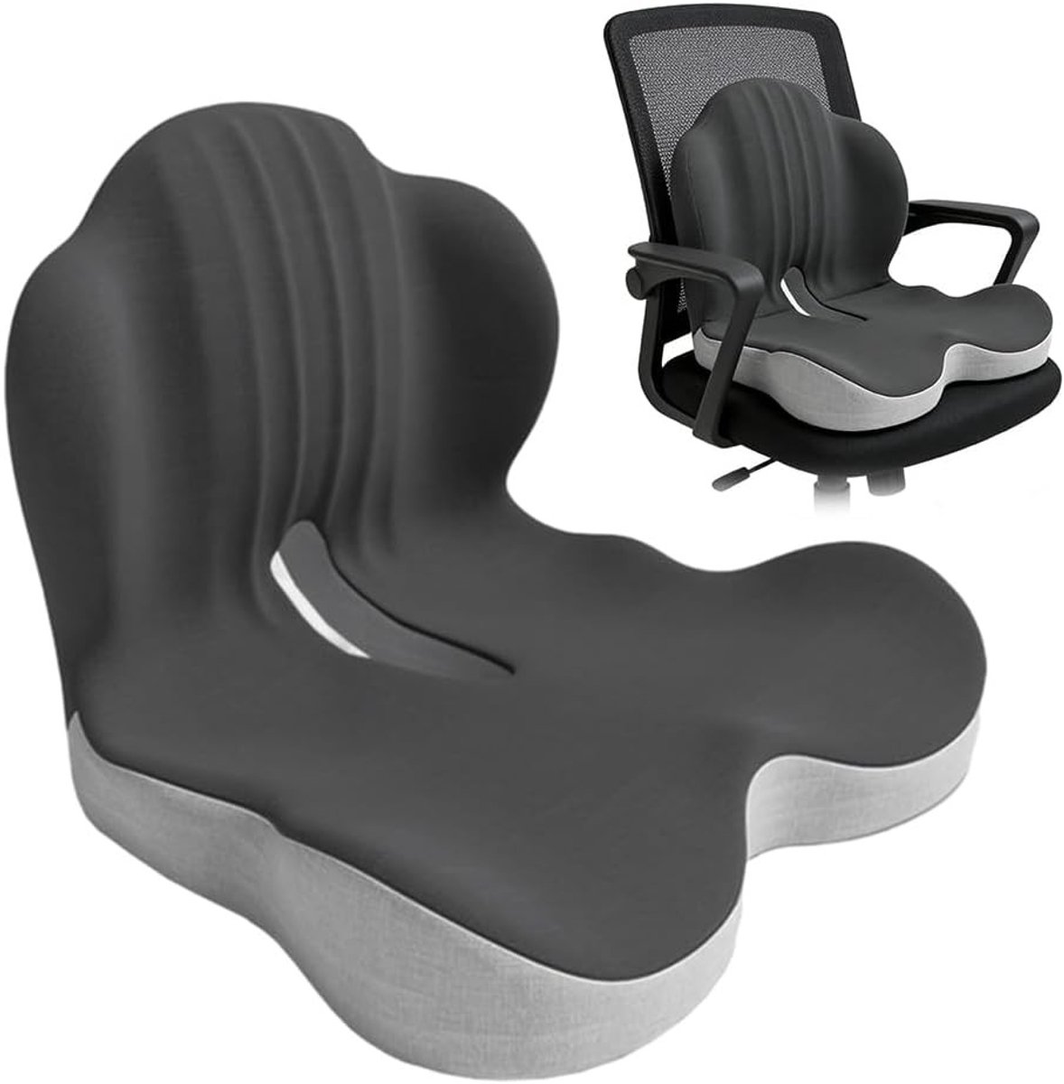 Ergonomisch Zitkussen met Rugleuning van Geheugenfoam, Coccyx Ondersteuning en Lumbale Steun voor Sciatica, Hemorroïden en Comfortabel Zitgemak in Kantoor en Auto