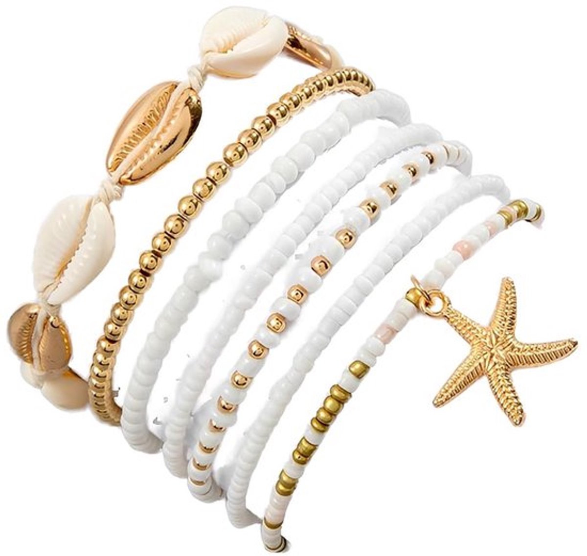 Voetkettingen 7 Stuks - Waterdicht - Boho-Sieraden - Verstelbare Enkelketting - Metalen Zeester/Schelpen - Hoogwaardig Materiaal