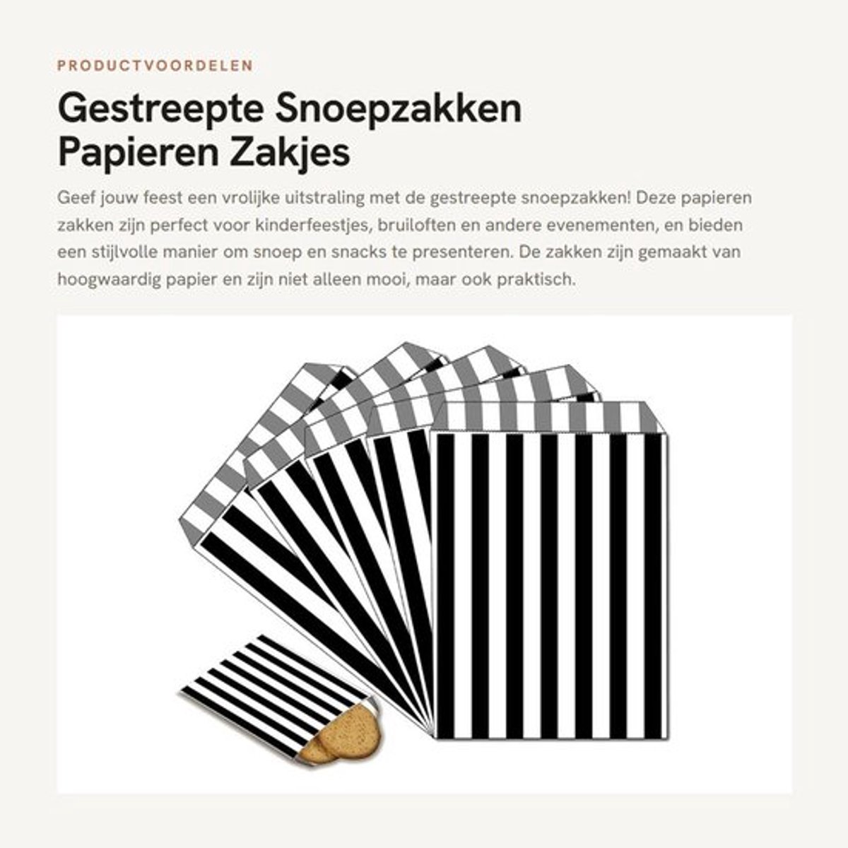 Snoepzakken 100 stuks - Gestreept - Papieren Draagtassen - Bruiloft/Gunst - 13 x 18 cm - Topkwaliteit Papier - Papieren Zakken