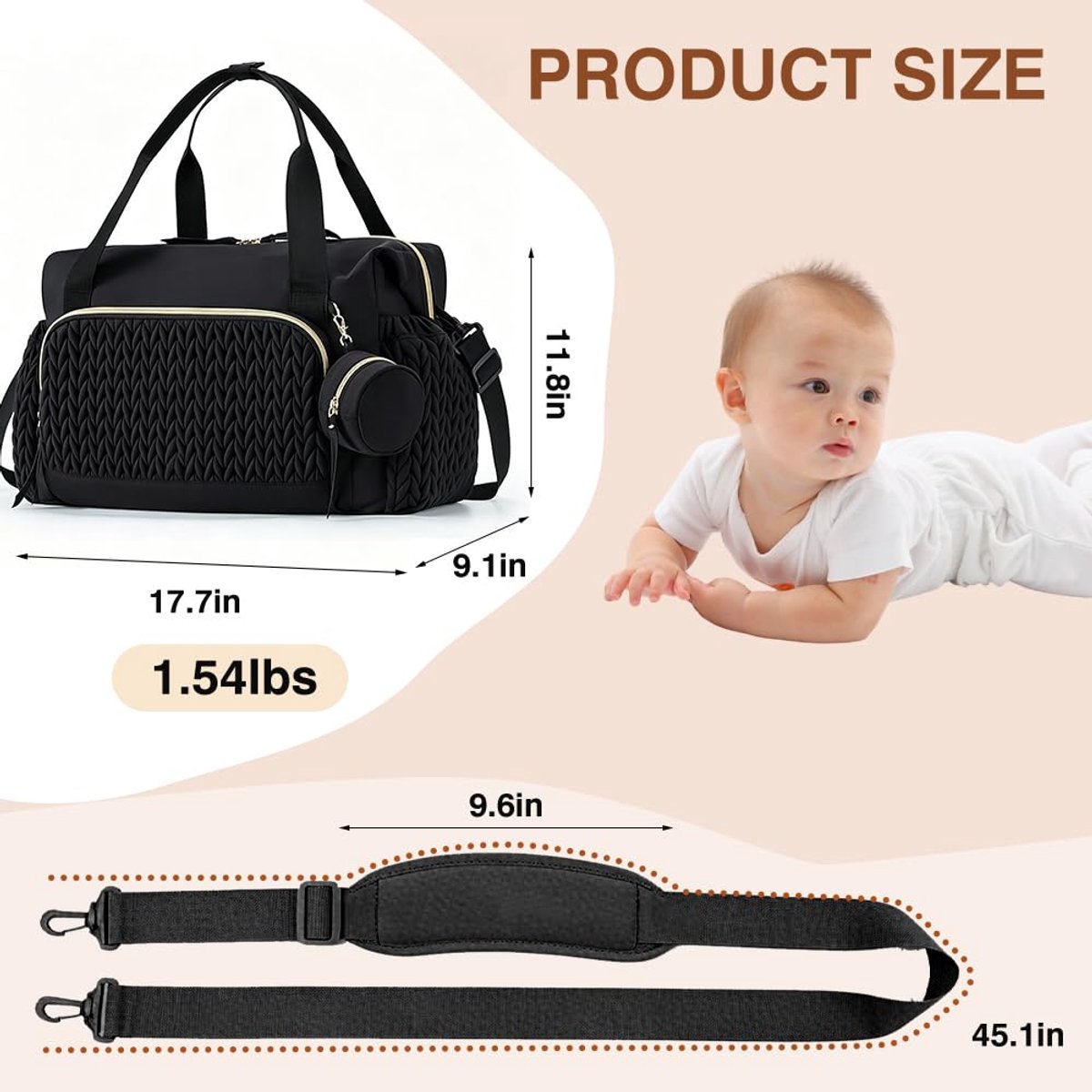 SnelShoppen - FARYODI Luiertas voor baby's - Multifunctionele grote luiertas met verstelbare schouderriem, apart fopspeenvak, zwart - Perfect voor ond
