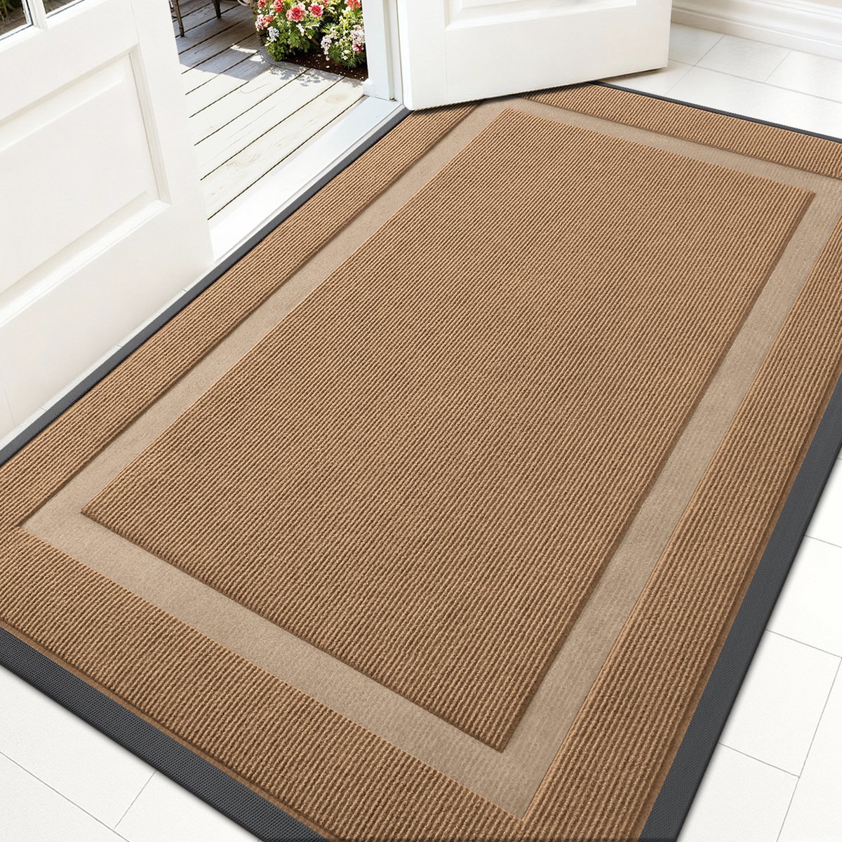 Olanly - Deurmat - Voordeurmat - Rubberen achterkant - Waterdicht en kleurvast - 90x150 cm - Lichtbruin