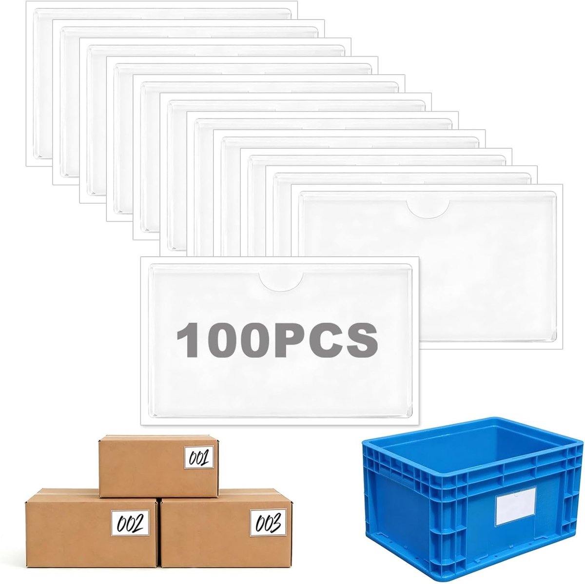 Set van 100 zelfklevende labelhouders 10 x 6 cm, transparant en waterdicht, ideaal voor visitekaartjes, kantoor en bibliotheekgebruik