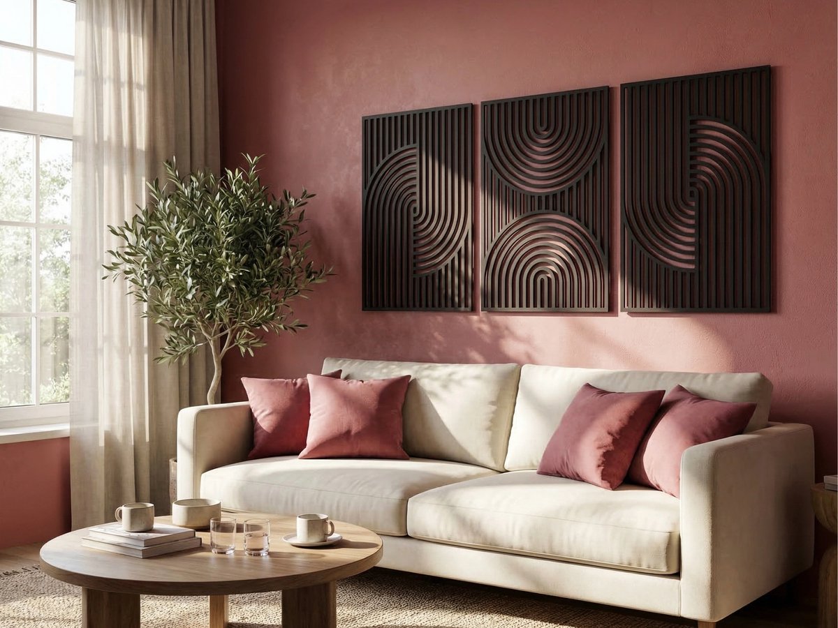 Wanddecoratie Boho Stijl, Houten Wandbeeld, 3D Wanddecoratie voor Thuis, Moderne Beelden voor Huis Kantoor Slaapkamer, Woonkamer - 132x67cm