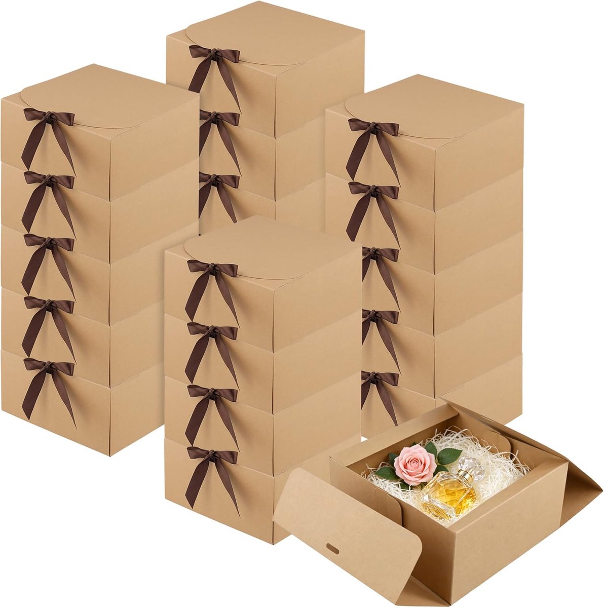 SnelShoppen - 20 Stuks Bruine Geschenkdozen met Deksel 20x20x10 cm - Perfect voor Gebak, Geschenken, Kerstmis, Feesten en Meer