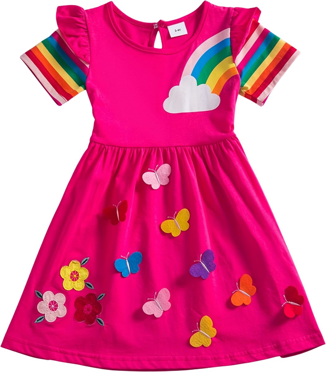 Currero Zomerjurk Meisjes Zomerjurken Kinderen Jurk Meisje Ibiza Stijl Sundress Kinderkleding Donkerroze 6-7 Jaar
