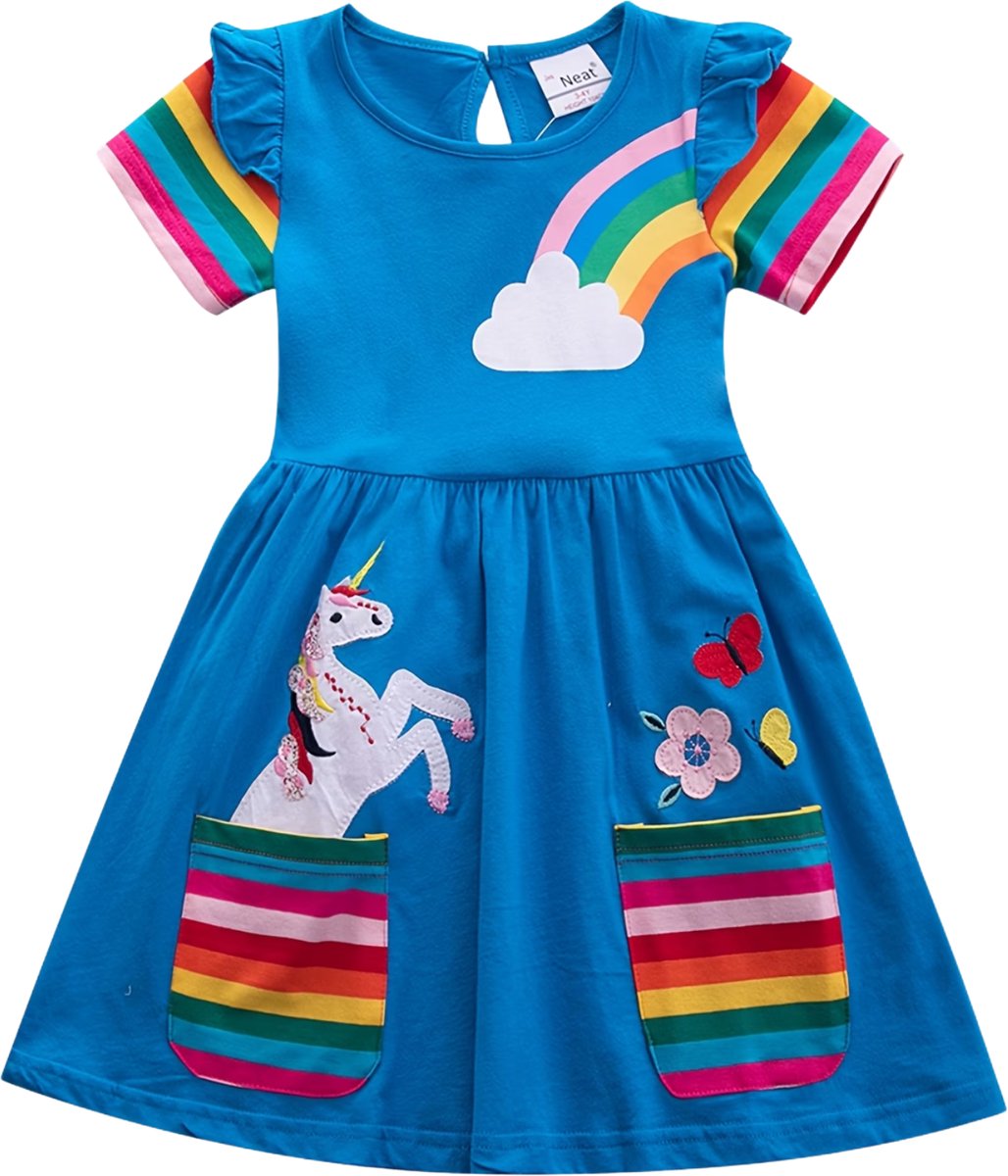 Currero Zomerjurk Meisjes Zomerjurken Kinderen Jurk Meisje Ibiza Stijl Sundress Kinderkleding 6-7 Jaar Blauw