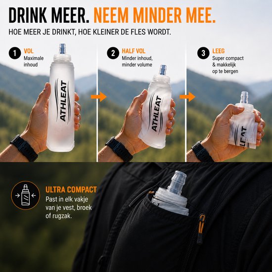 Athleat Soft flask 500 ml - Opvouwbare waterfles - opvouwbare drinkfles - Waterfles hardlopen - Bidon - Waterzak van Merkloos — afbeelding 5