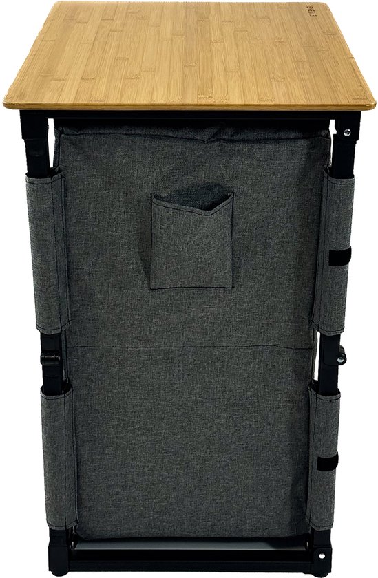 EveBase Flex 60 - Campingkast - Compacte Inklapbare Opbergkast - Bamboe - Grijs/Zwart — afbeelding 3