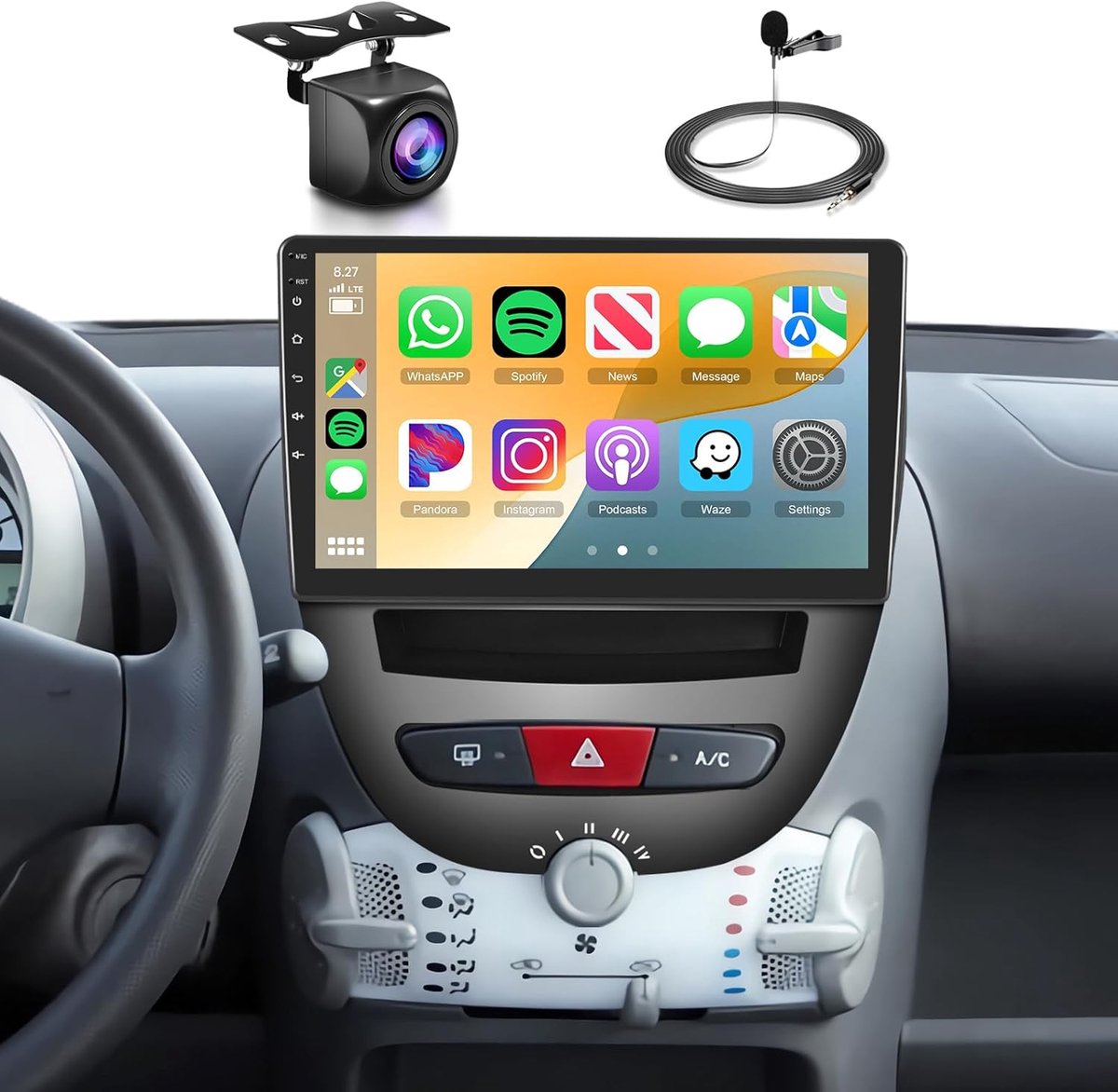SnelShoppen - Car Radio 10.1 inch Android 13 voor Citroen C1/Toyota Aygo/Peugeot 107, 4G+64G, Touch Screen met CarPlay, Android Auto, Bluetooth 5.0, W