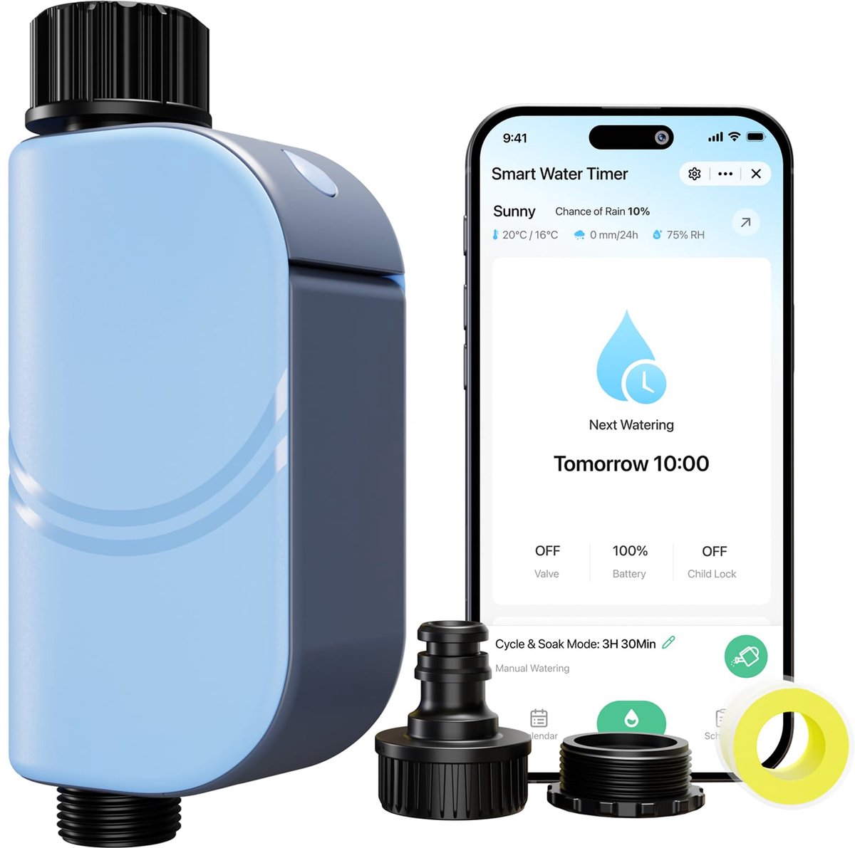 SnelShoppen - ezAIoT Irrigatiecomputer WLAN, WiFi Direct, IP65 Waterdicht, 4 Batterijen, Meerdere Irrigatiemodi, Timer en Dosering, Irrigatielog voor