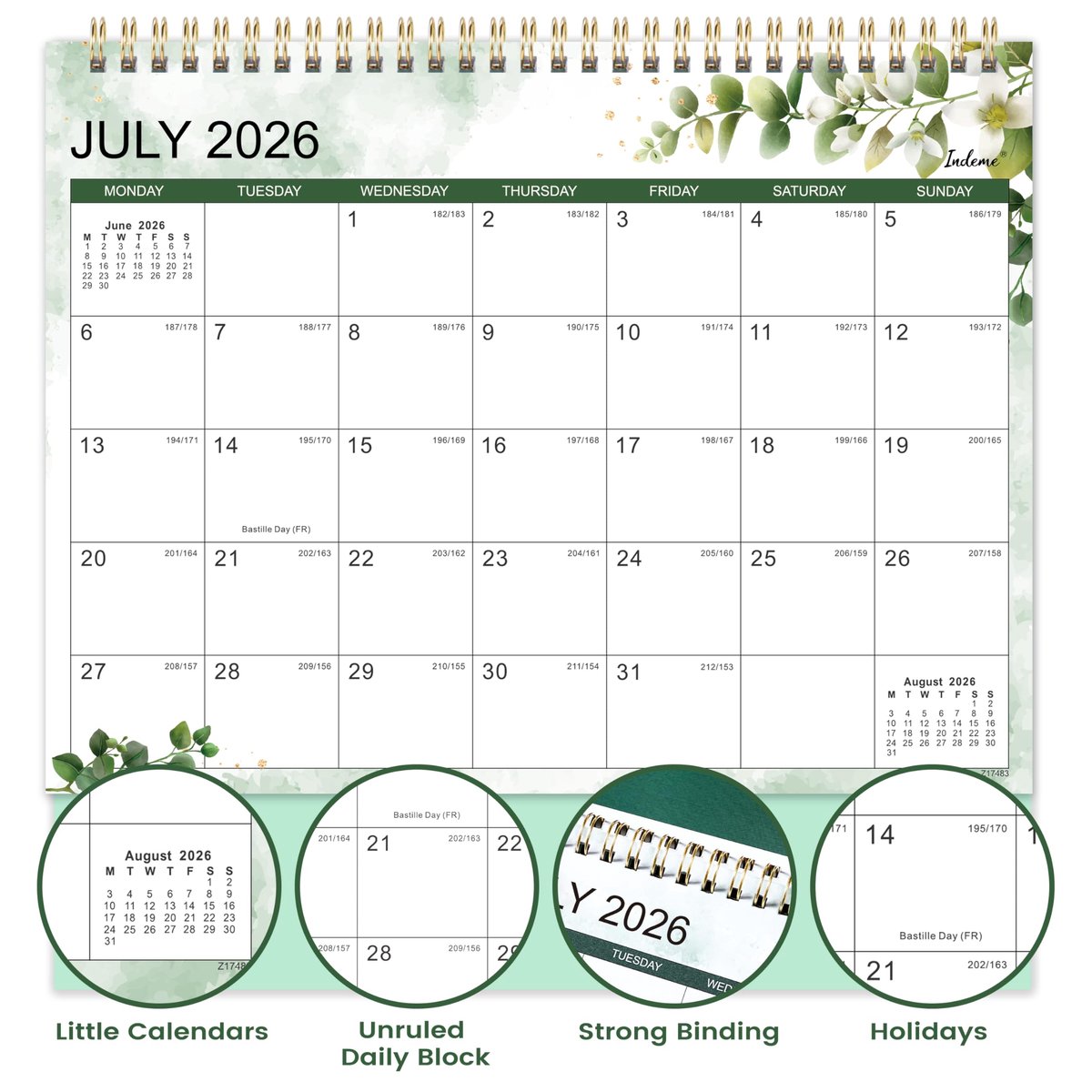 SnelShoppen - Bureaukalender 2026-2027 Staand Flip Desktop Kalender met Dik Papier in Groen - Perfect voor Thuis, Kantoor, School en Organisatie