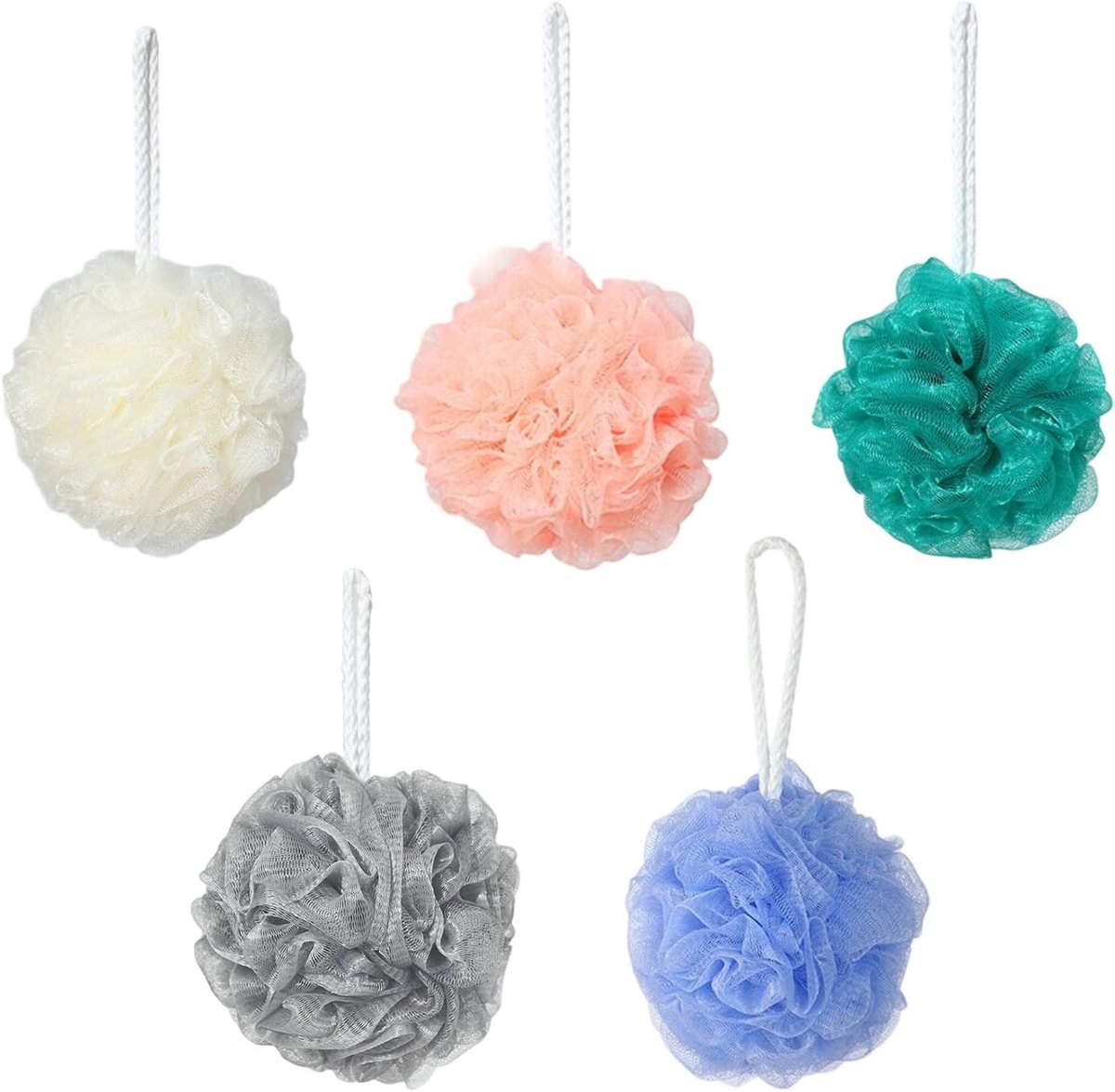 Set van 5 zachte en duurzame douche- en badsponzen voor lichaamsscrub, peeling en massage