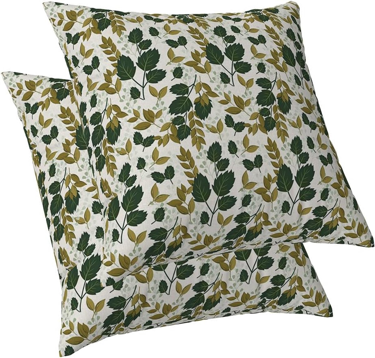 SnelShoppen - Set van 2 18x18 Inch Kussenhoezen Bladeren Wit Groen Bladeren Plantenpatroon Dubbelzijdige Kunst Retro Linnen Kussenhoezen voor Mannen V
