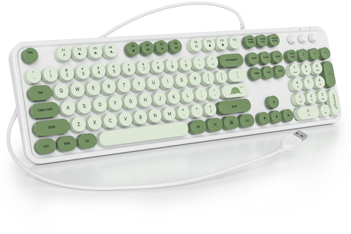 SnelShoppen - Retro Bedraad Membraantoetsenbord met Zwevende Ronde Toetsen - 104 Toetsen Typemachine Stijl voor Laptop en Desktop - US QWERTY Layout -