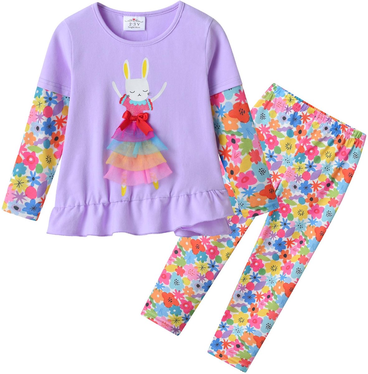 SnelShoppen - Katoenen Kledingset Meisjes 4-5 Jaar - Lange Mouwen Winter Outfit met Broek en Shirt voor Feest en Spelletjes