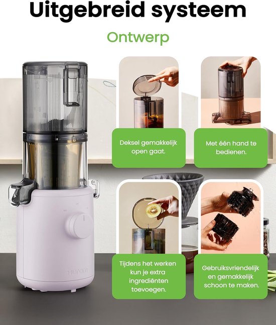 SnelShoppen - Hurom Slow Juicer H310 - Elektrische Juicer met Stille Motor - Eenvoudig Schoon te Maken - 150 Watt - BPA Vrij - Slank Ontwerp - 220 ml — afbeelding 3