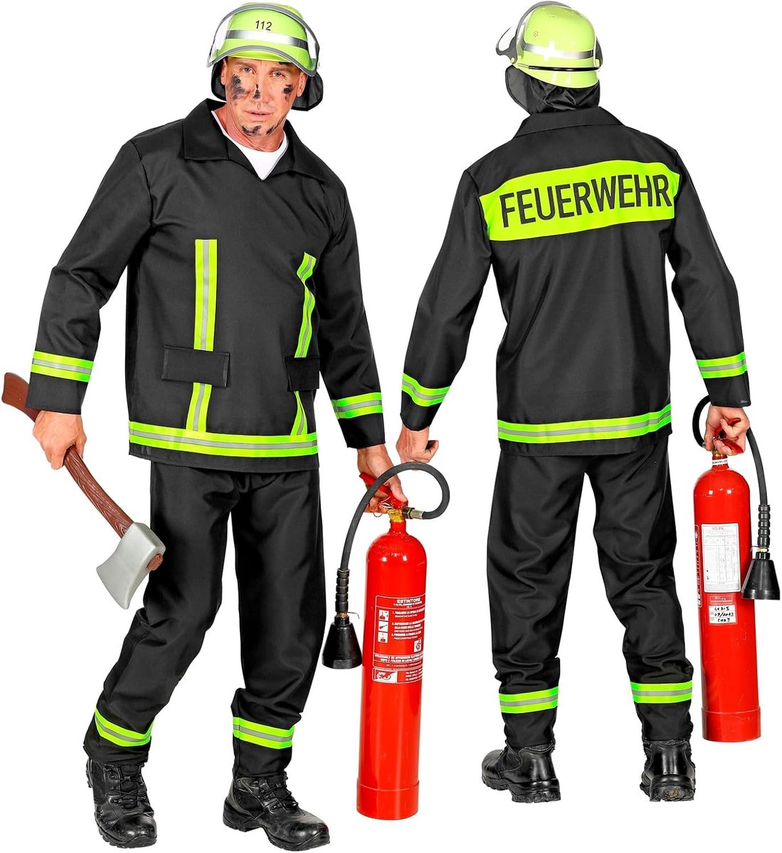 SnelShoppen - Brandweerman Kostuum, Brandweervrouw Outfit, Carnaval, Themafeest, XL, Inclusief Jas en Broek, Authentiek, Verkleding voor Kinderen en V