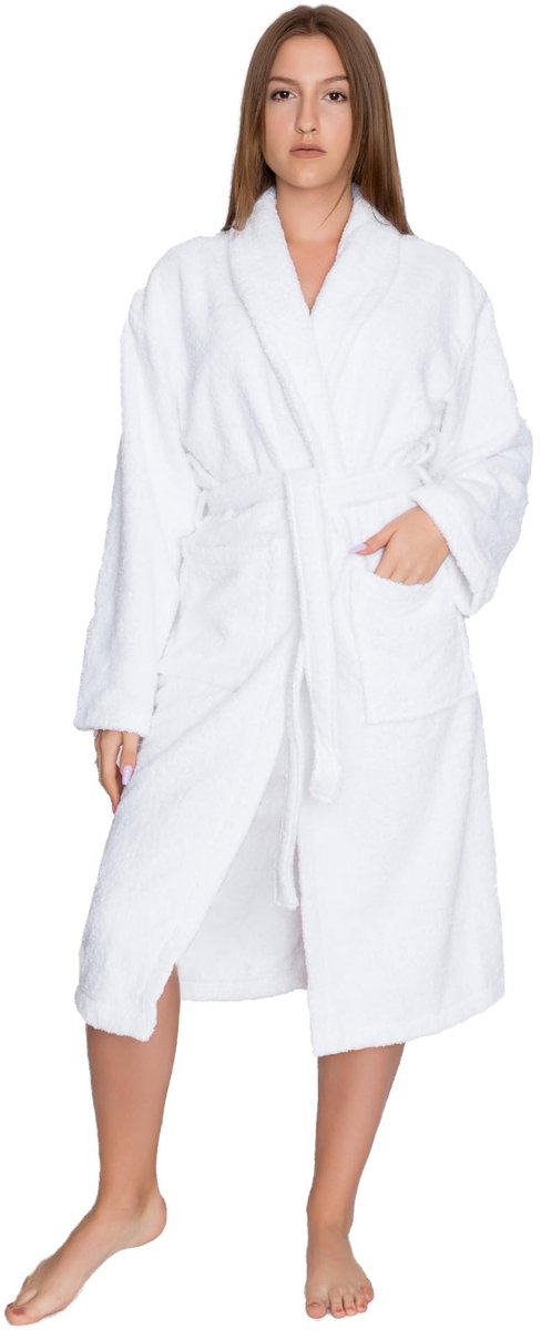 SnelShoppen - Witte Badjas Kamerjas Unisex Badstof 100% Katoen 450g/m2 Dikke Hotelbadjas Maten S/M - 5XL Perfect voor Thuis en Wellness