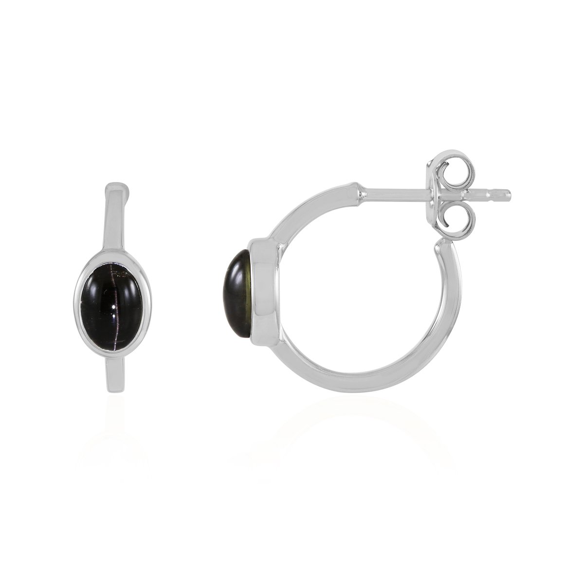 Cavill - Elegante Zilveren Oorbellen Platina Gevuld - 1,337 ct Kattenoog Sillimaniet Ovaal Cabochon - Handgemaakte Oorbellen - India Edelsteen