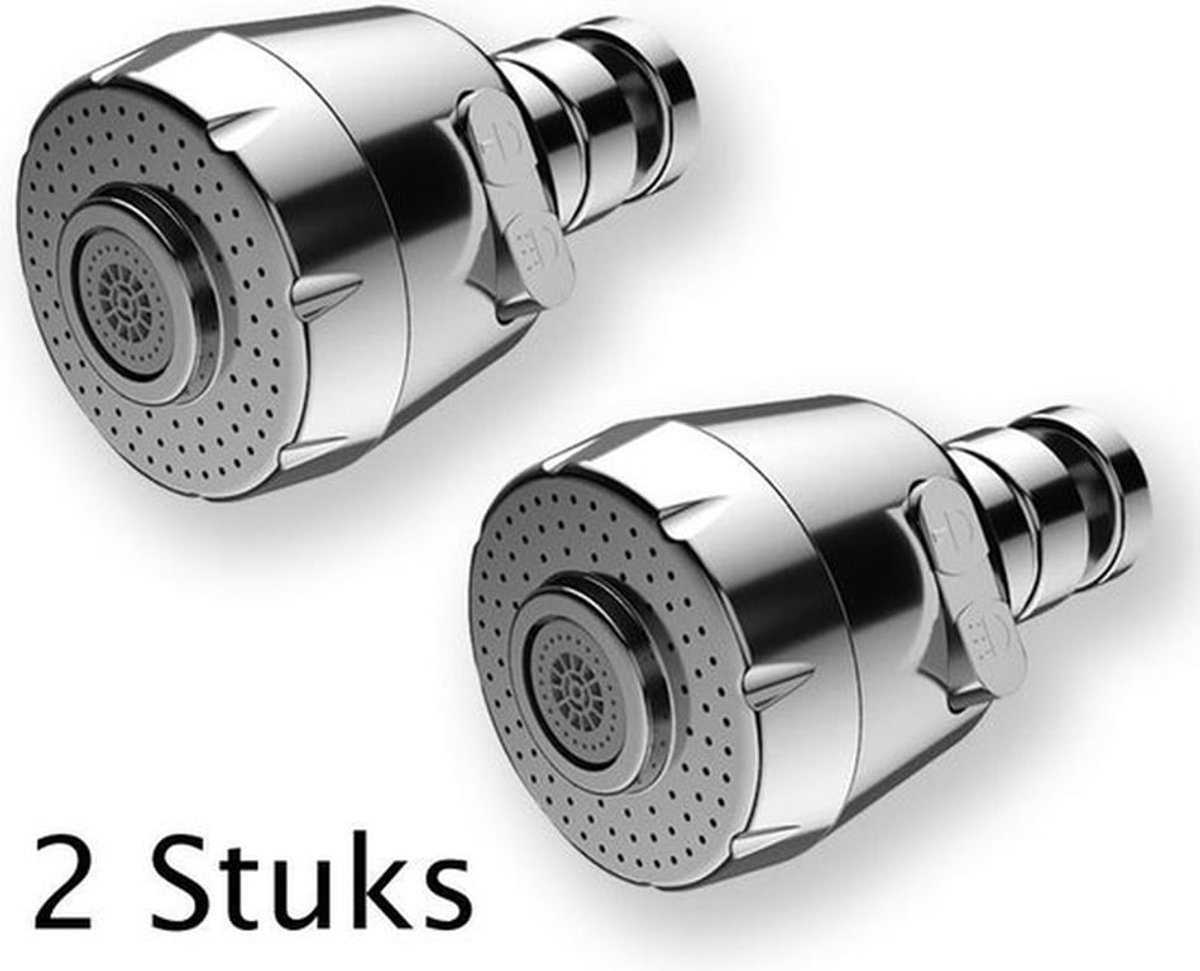 2x Roterende kraankop - Perlator - Waterbesparend - M22/M24 - binnendraad/buitendraad - Kraan opzetstuk - Straalregelaar - Waterfilter/Kraanfilter - Sproeikop - Kraandop - Flexibele - Kraan beluchter – Zilver/Chroom – 2 stands