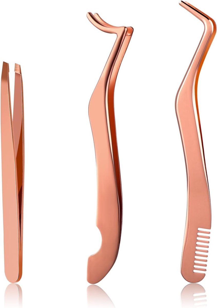 Set van 3 Eyelash Tweezers voor het Aanbrengen van Valse Wimpers - RVS Gebogen Punt en Vissenstaart Clip voor Wimperextensions en Make-up voor Vrouwen