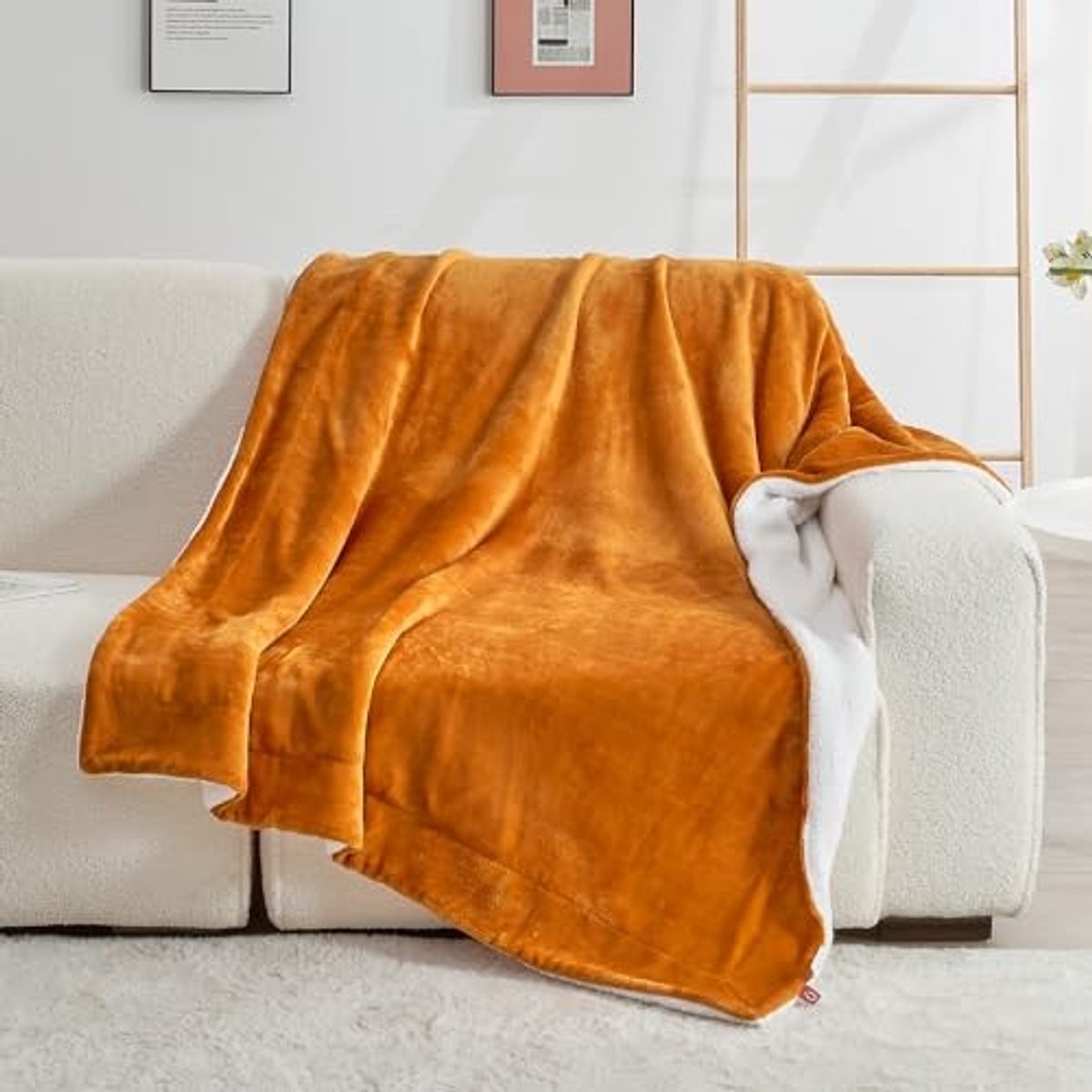 Sherpa Deken - Dubbelzijdig - Oranje Gebrand - 220 x 240 cm