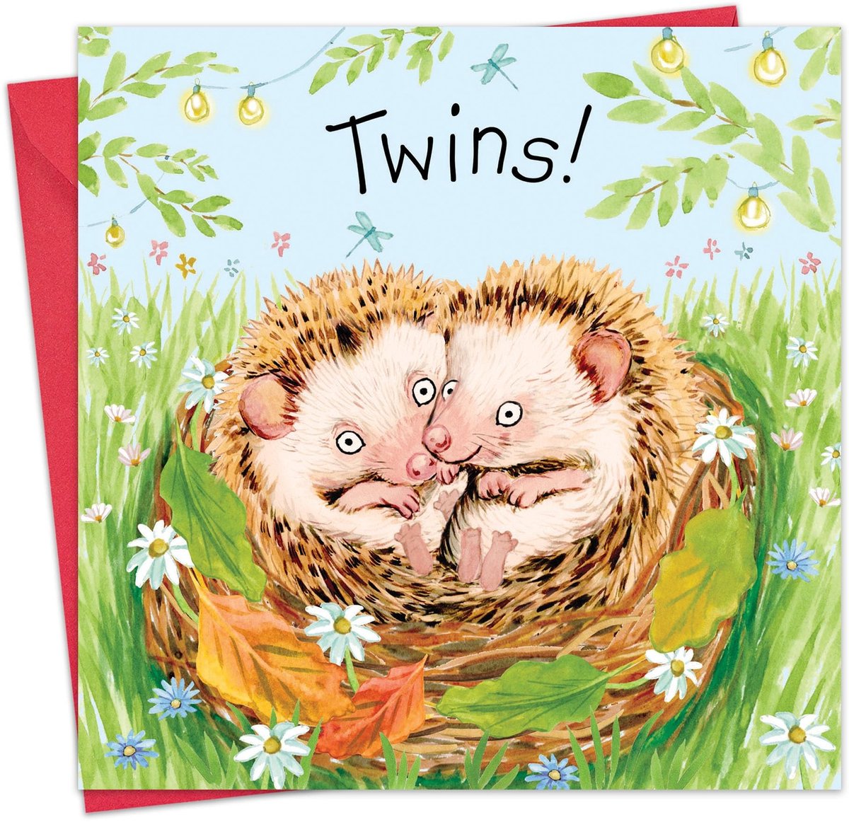 Babykaart voor tweelingen - Egel thema - 15.5 x 15.5 cm