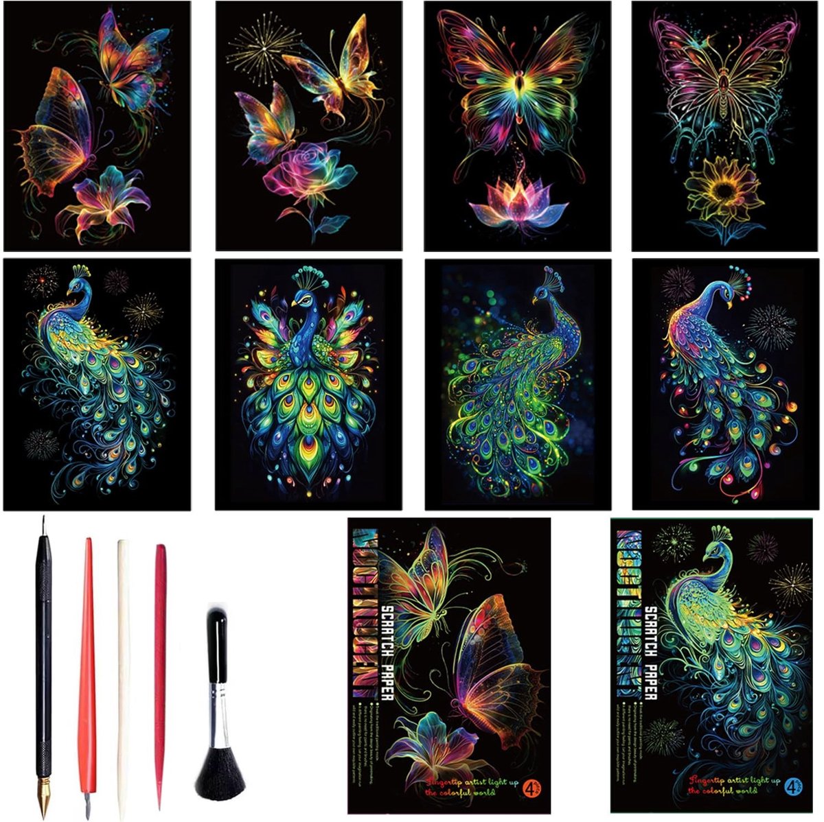 Scratch Art Set - Glow in the Dark - 8 A4 Bladen