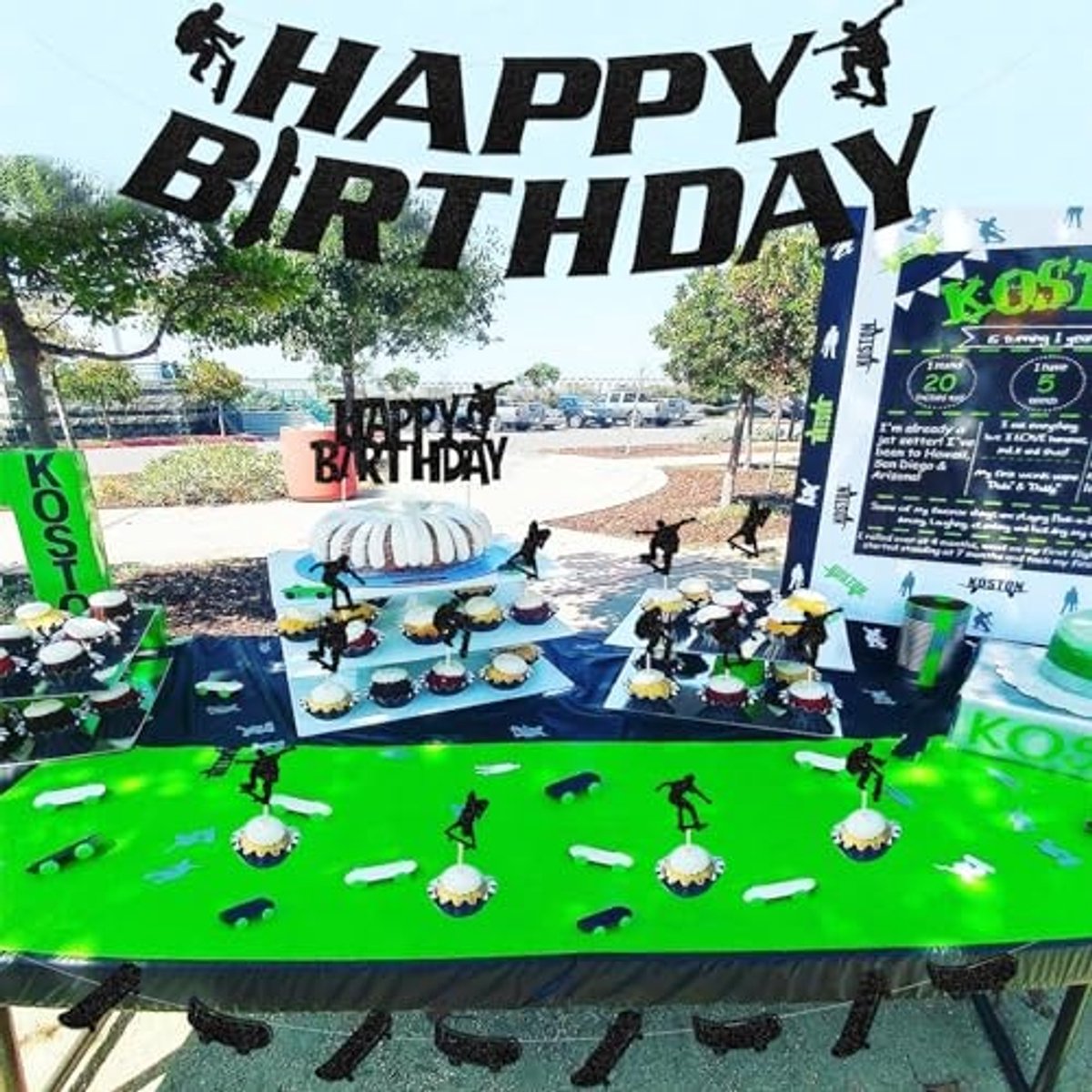 Skateboard Verjaardagsdecoraties - Happy Banner en Topper