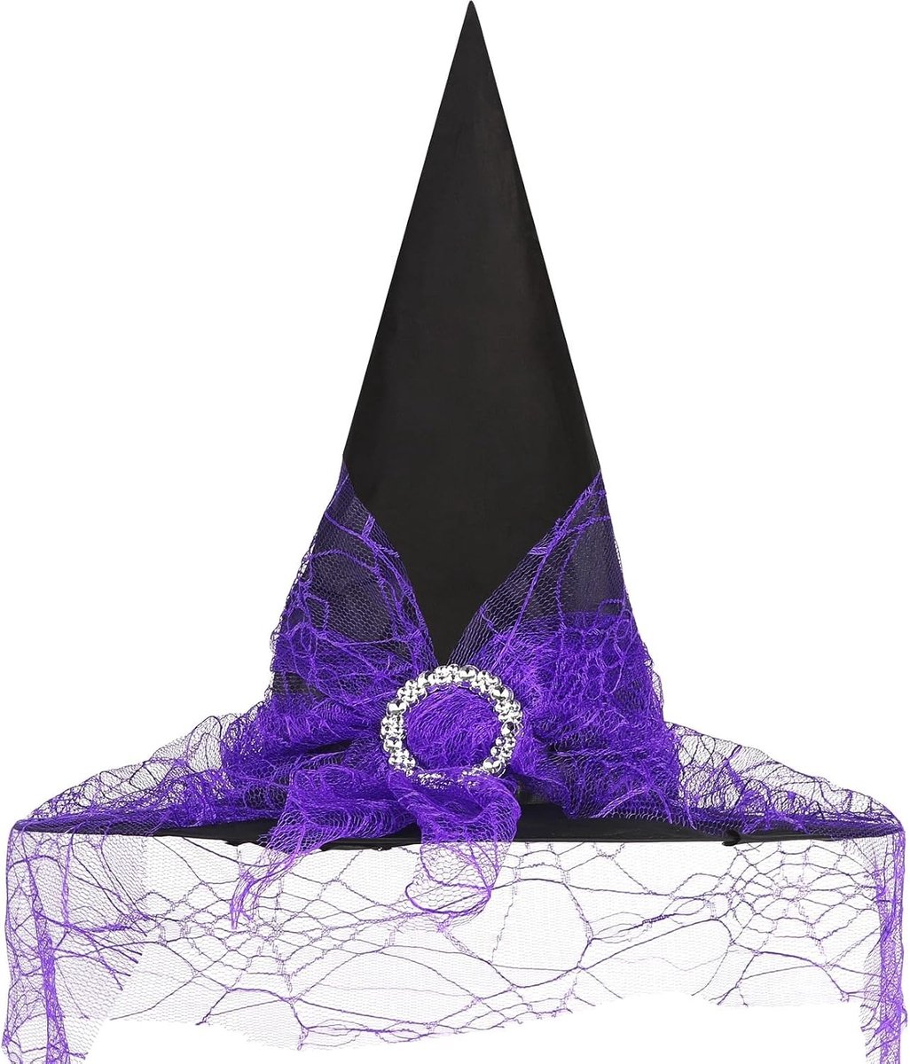 Heksenhoed met sluier voor Halloween, perfecte heksenaccessoires voor kostuumfeest en gemaskerd bal, ideaal voor feestelijke gelegenheden