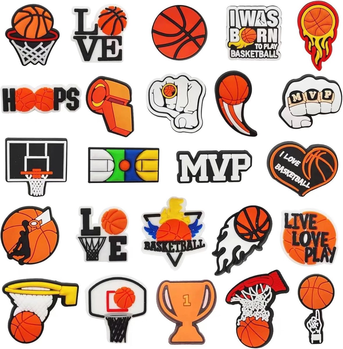 Schoen Charms Decoratie voor Sneakers - 24 Stuks Cartoon Thema voor Jongens en Meisjes, Perfect voor Basketball Fans