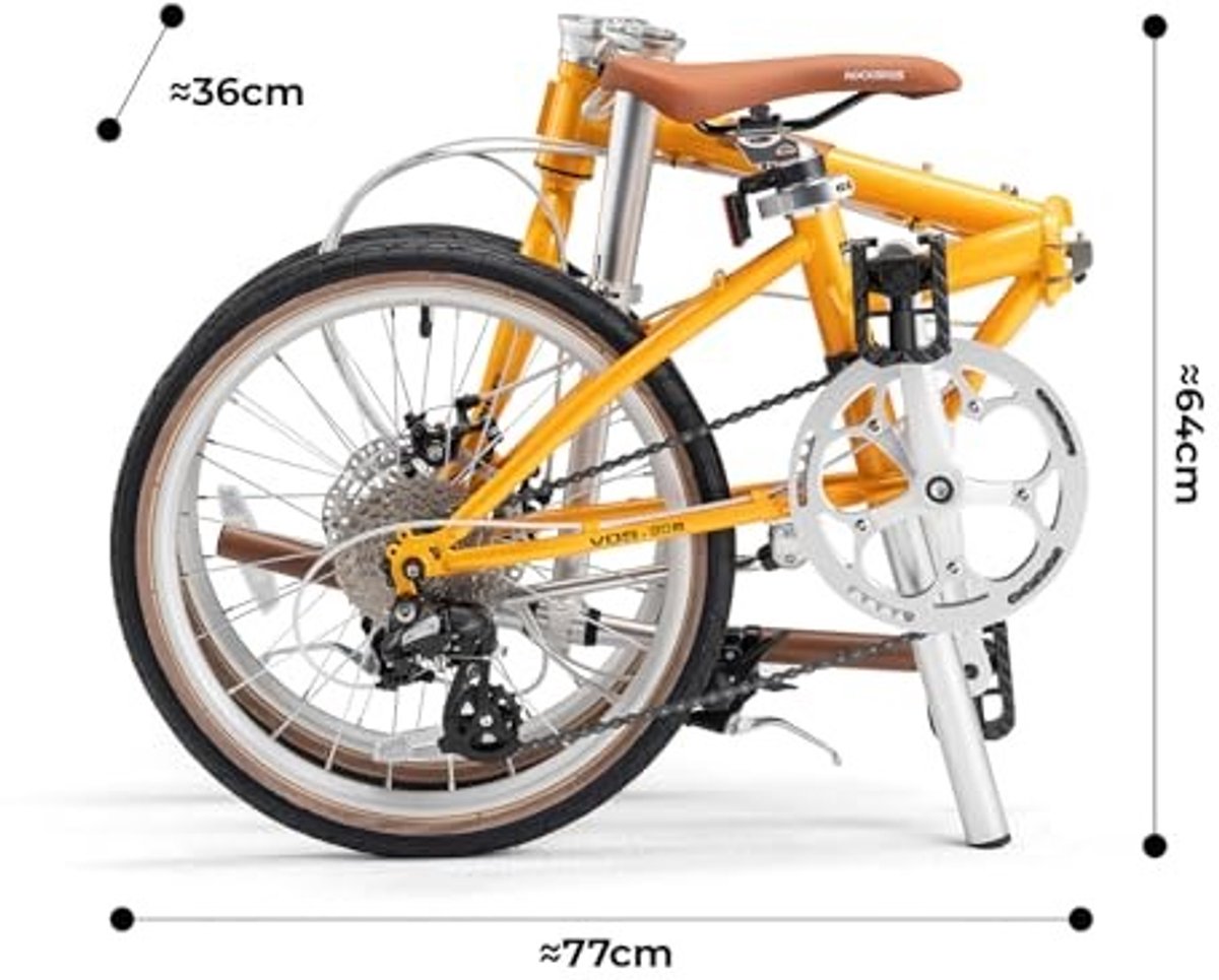 Vouwfiets met 8 Versnellingen - Lichtgewicht en Disc Rem - Geel