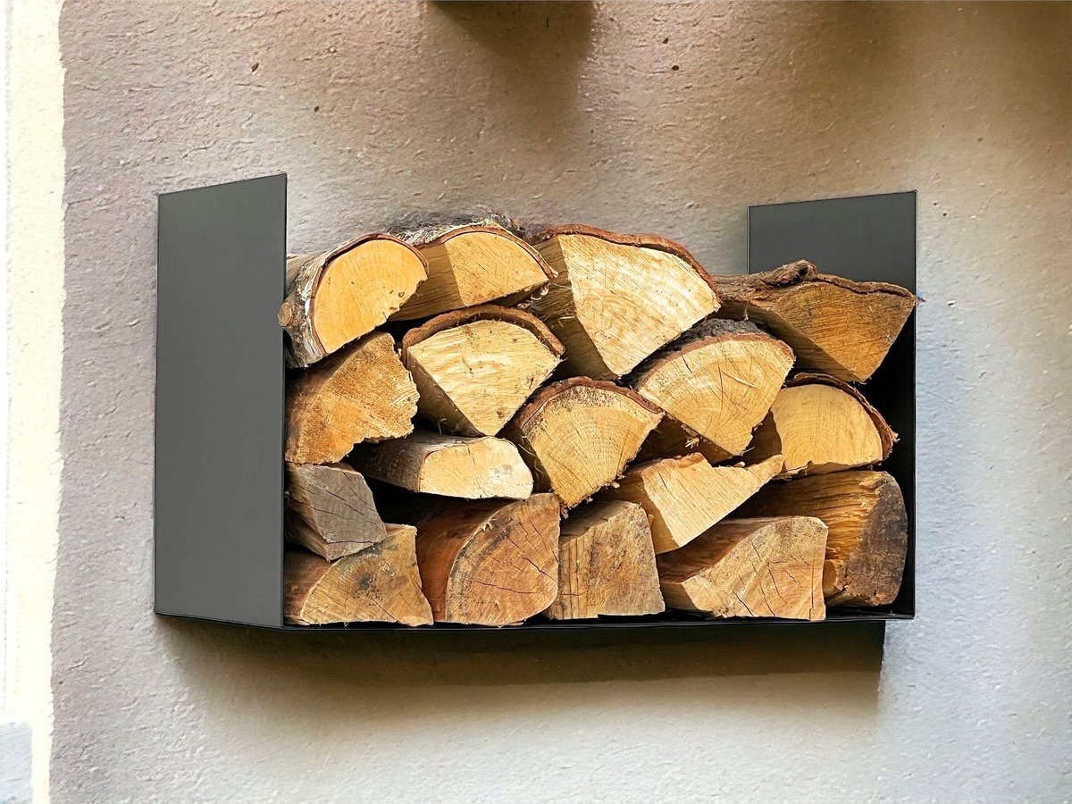 Houten Brandhout Rek - Met Achterwand - Zwart