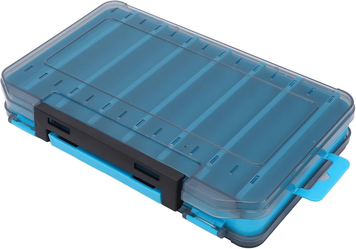 Dubbele Opbergdoos voor Vissers, Snelle Opslag, Valbescherming en Antiverlies Functie voor Aas en Lures (Blauw)