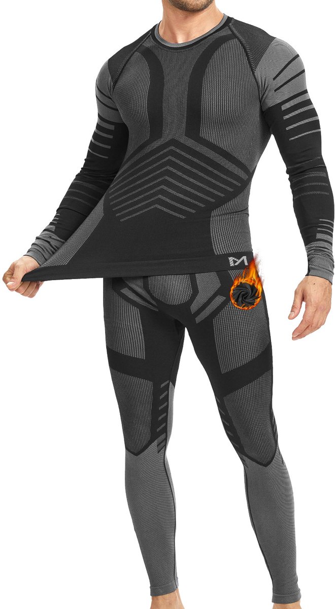 MEETYOO Thermo ondergoed heren, binnenfleece set, functioneel ondergoed, thermisch ondergoed heren , zacht warm flexibel winterpak , heren bovendeel en onderdeel, thermische onderbroek