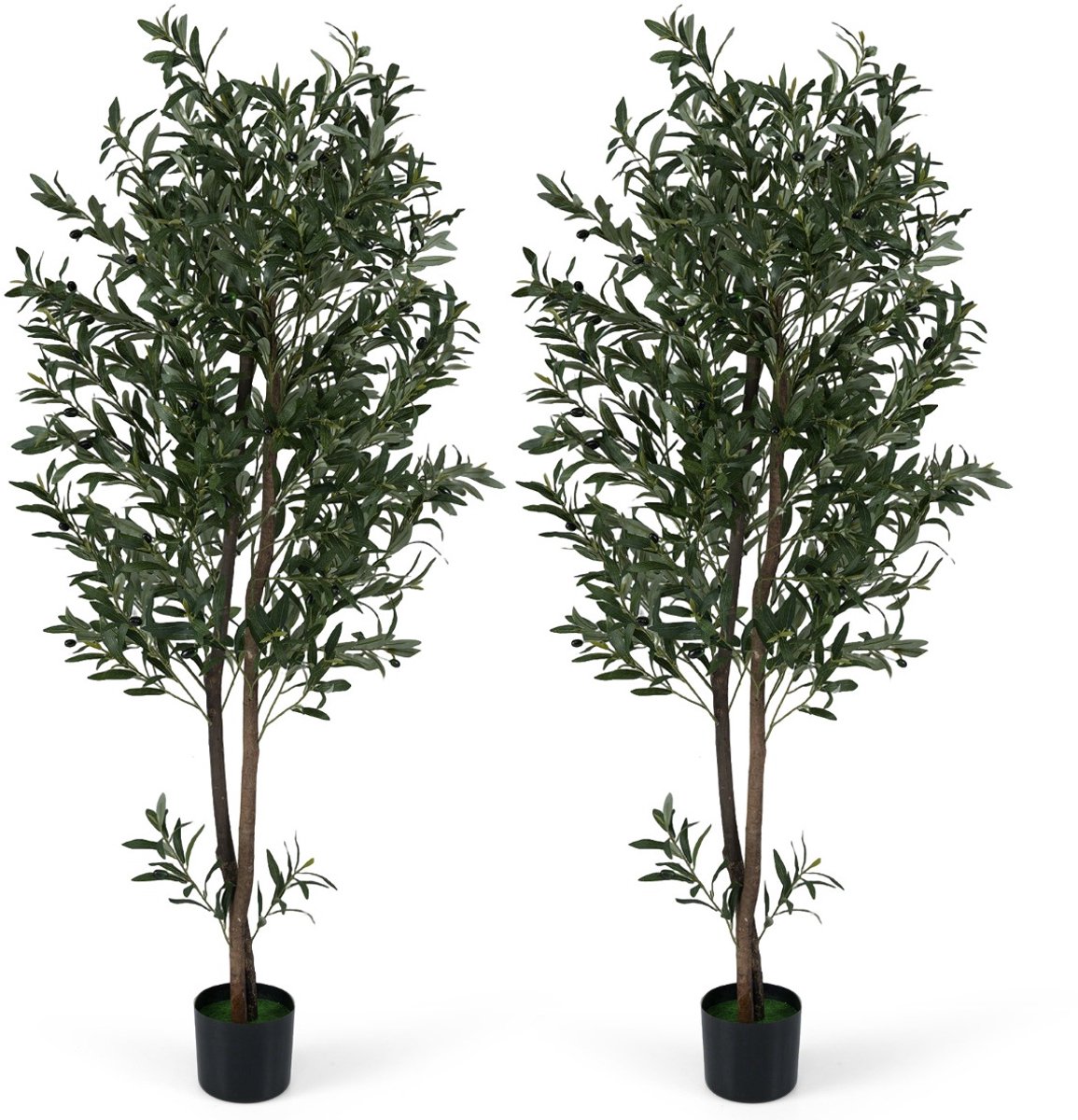 SureDeal® - Kunstplant - Kunstplanten Kunstmatige Olijfbomen - Realistische Vruchten - 17x15 cm - Groen + Zwart
