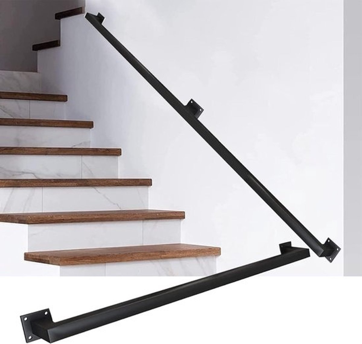 Leuning voor trappen - Trapleuning set - Veilige ondersteuning - Smeedijzer met anti-roest - 60 cm - Zwart