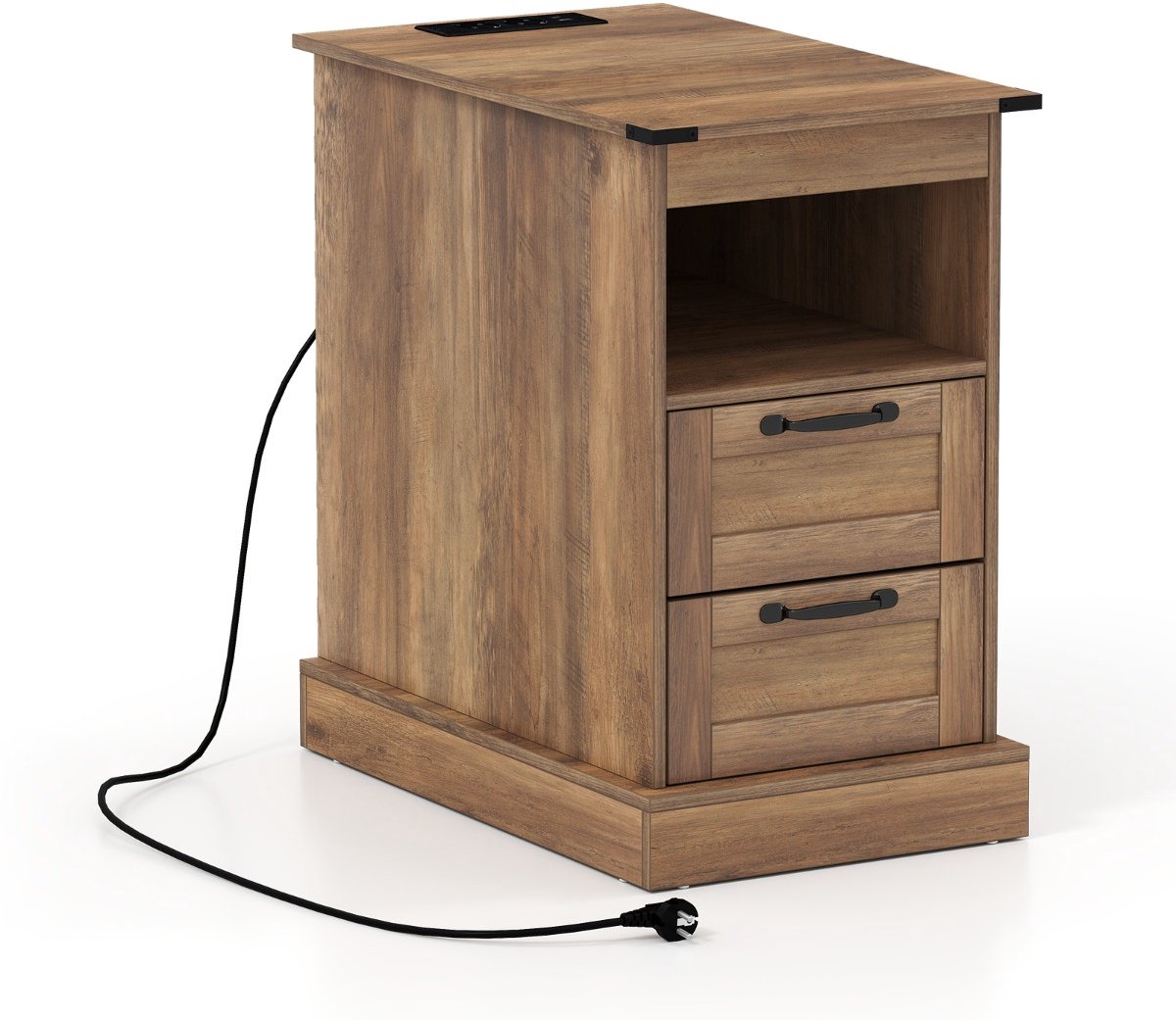 SureDeal® - Nachtkastje - Oplaadstation Smal Bijzettafeltje - Open Opbergvak - Lades - 60x35,5x62 cm - Bruin