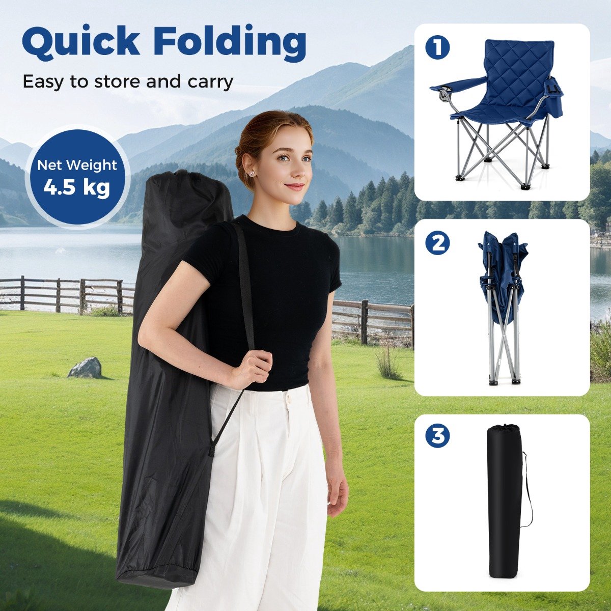 SureDeal® - Kamper - Extra Grote Campingstoel - Koeltas - Bekerhouder Opvouwbare Tuinstoel - Draagtas - 97x55x102 cm - Grijs